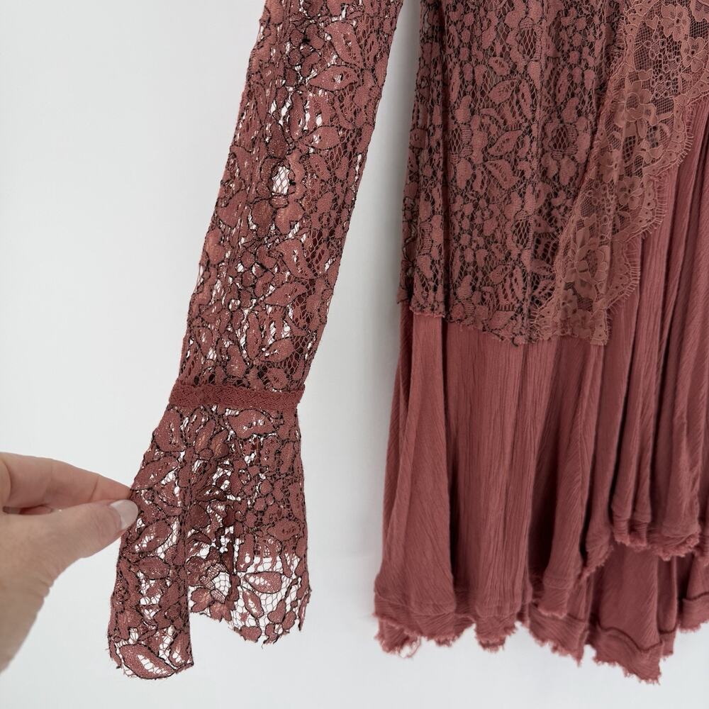 Free People Tell Tale Cutout Lace Tunic Dusty Mauve Taupe Womens Size Medium - Picture 5 of 11